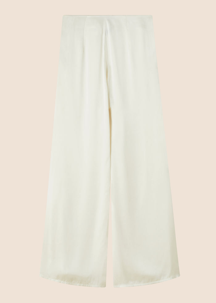 Pearl off-white silk wide leg flare trouser for women