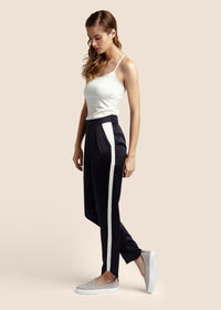 Estella Midnight Ivory Trim Silk Trouser - MAIMIE LONDON