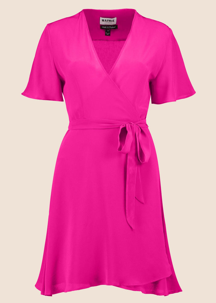 Lolita Amaranth Silk Mini Wrap Dress - MAIMIE LONDON