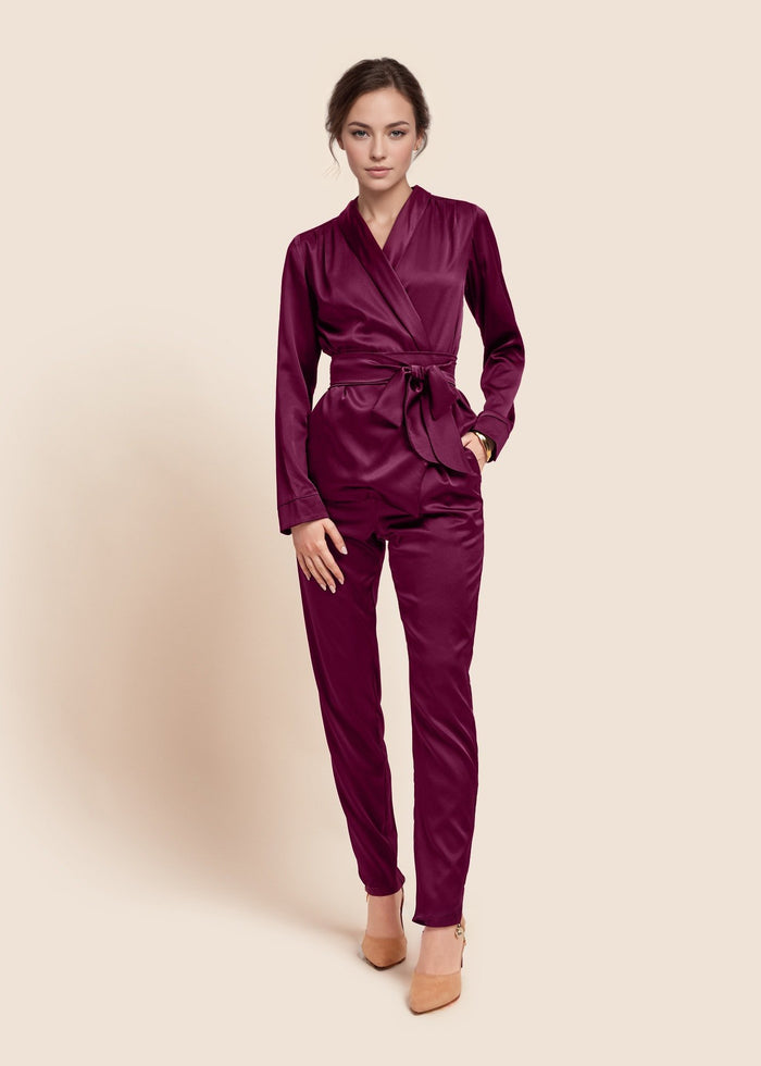 Roxy Estella Burgundy Silk Suit - MAIMIE LONDON