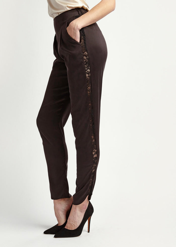 Estella Dusk Lace Silk Trousers - MAIMIE LONDON