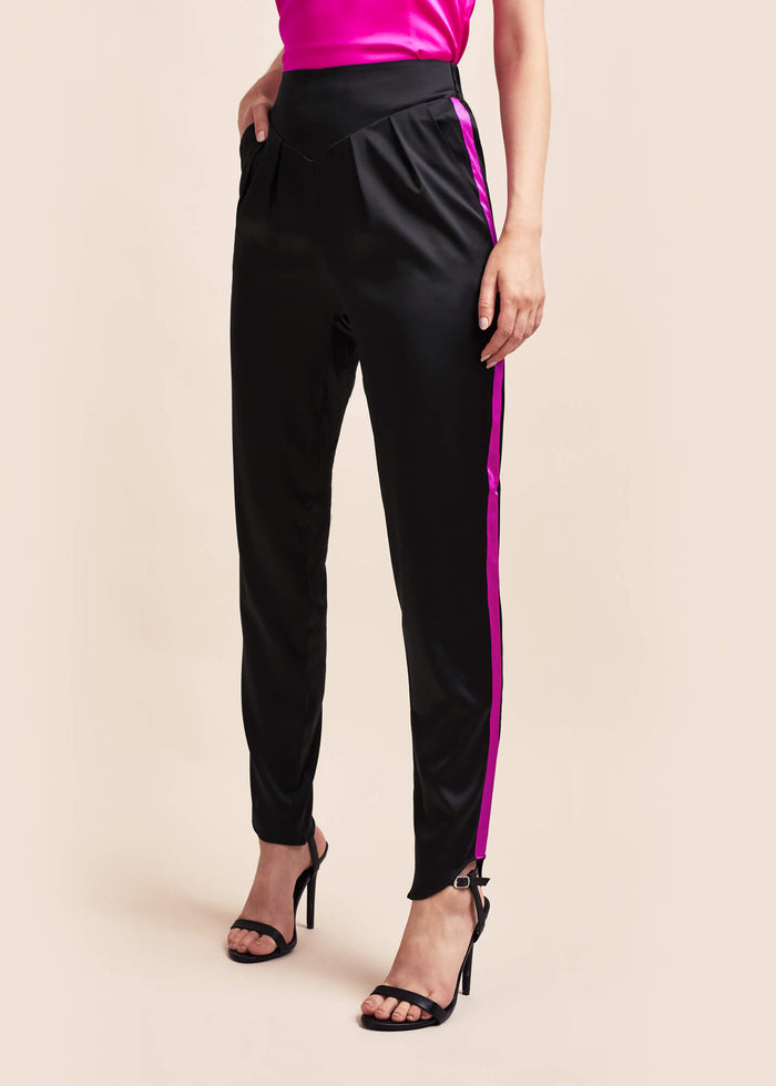 Estella Ebony & Amaranth Silk Trousers - MAIMIE LONDON