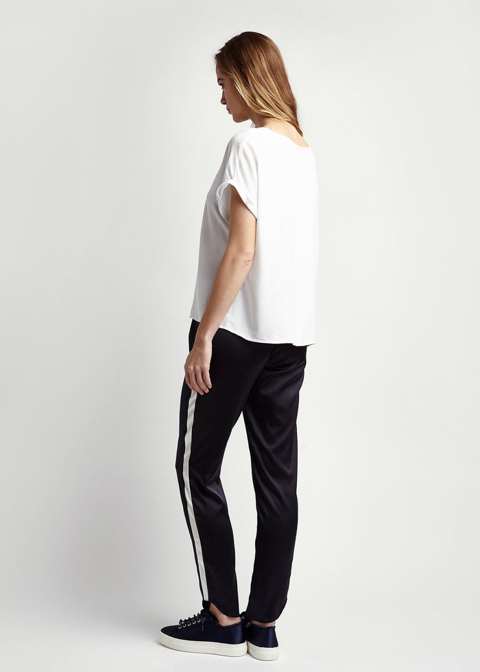 Estella Midnight & Ivory Trim Silk Trouser - MAIMIE LONDON