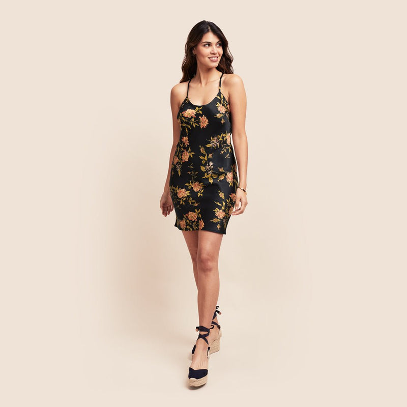 Bella Flora Silk Mini Slip Dress - MAIMIE LONDON