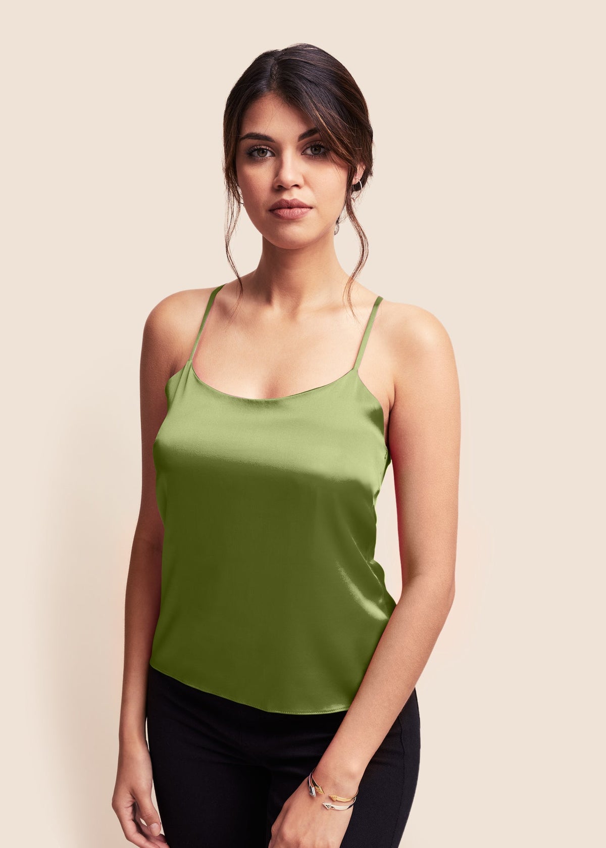 Lola Matcha Silk Camisole Top - MAIMIE LONDON
