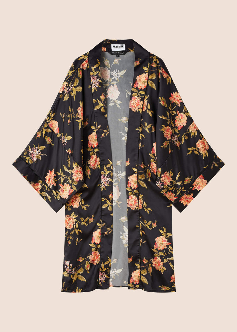 Aira Flora Silk Kimono Robe - MAIMIE LONDON