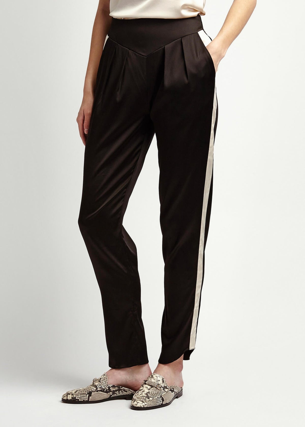 Estella Ebony Oyster Silk Trouser - MAIMIE LONDON