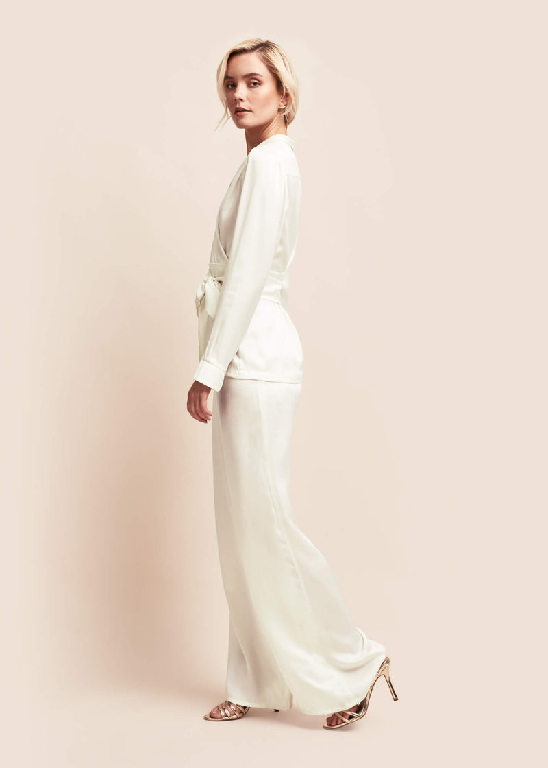 Eva Ivory Silk Palazzo Trousers - MAIMIE LONDON