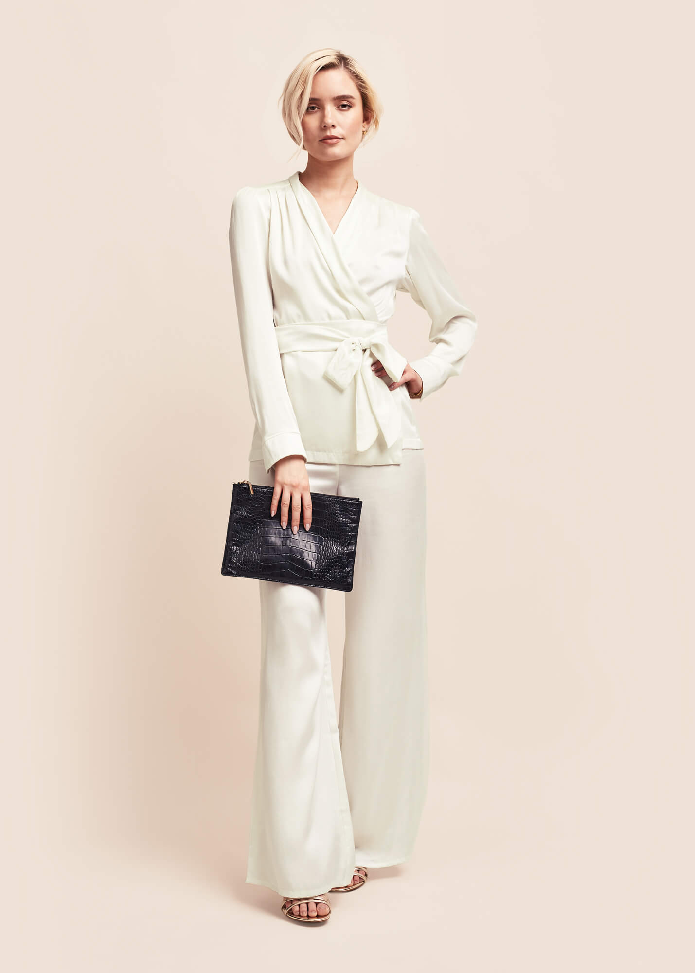 Silk Habotai Thoresby Trousers in Beige | JOSEPH UK